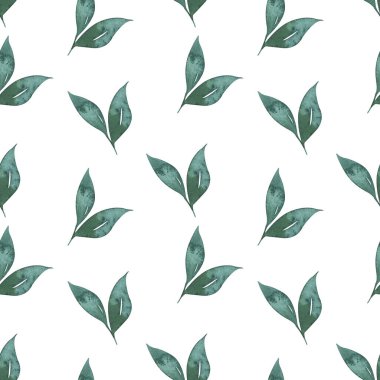 Elle boyanmış yeşil yapraklı dikişsiz suluboya desen. Yaz botanik geçmişi ambalaj kağıdı, duvar kağıdı, kumaş baskısı, düğün davetiyesi ve diğer şeyler için mükemmel..