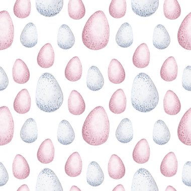 Modern renkli yumurtalarla suluboya Paskalya desenleri. Tebrik kartı, davet, kumaş baskısı için el çizimi arkaplan.