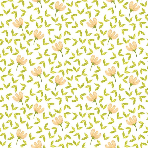 Акварель Безшовний Візерунок Весняними Дрібними Квітками Зеленим Листям Рука Намальована — стокове фото