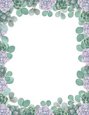 Okaliptüs yapraklı sulu çiçek deseni. Düğün davetiyesi, tebrik kartı, logo tasarımı ve diğer şeyler için el çizimi yaz yeşilliği çizimi..