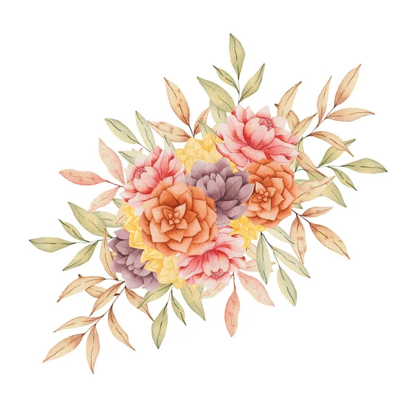 Akvarell Falla Bukett Isolerad Vitt Handritade Höst Arrangemang Blommor Varm — Stockfoto