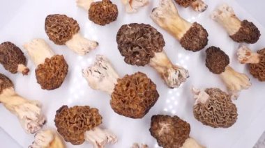 Mutfakta beyaz bir zemin üzerinde morels uzanır