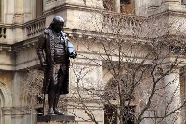 Boston December Statue Benjamin Franklin Graces Ground Old City Hall — 스톡 사진