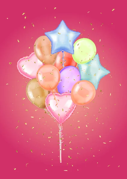 Colorful Bunch of Birthday Balloons Flying for Party and Celebrations. — Stock Vector