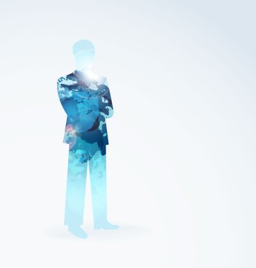 Adam soyut beyaz bir arka plan üzerinde