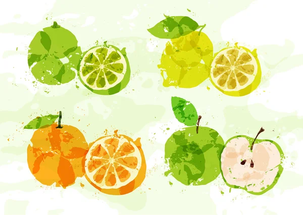 Joukko värikkäitä tuoreita hedelmätahroja — vektorikuva