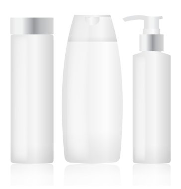 Plastik şişe kümesi. Kozmetik ambalaj