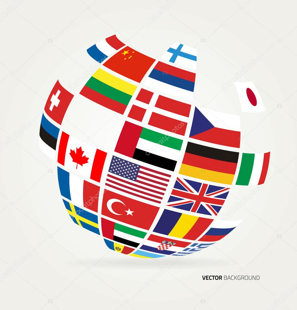 Flags of the world in globe.