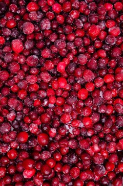 Donmuş kızılcık arka planı. Tasarım konsepti. Mekanın kopyası. Seçici odak.