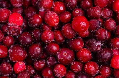 Donmuş kızılcık arka planı. Tasarım konsepti. Mekanın kopyası. Seçici odak.