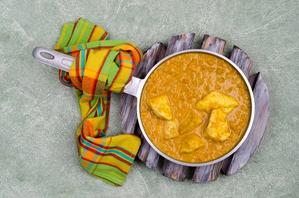 Curry Vegetables Lentils Meat Green Stone Background Selective Focus Top — Stock Photo, Image