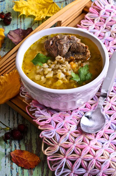 Soup with pearl barley and meat — Stock Image Soup with pearl barley and meat Stock Image