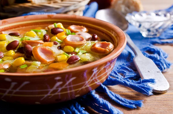 Soup with vegetables and sausages — Stock Image Soup with vegetables and sausages Stock Image