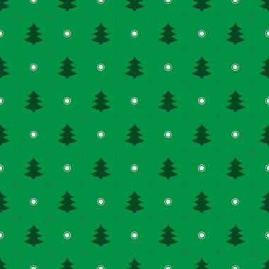 Yeşil kahverengi zemin üzerinde Noel ağaçları olan vektörsüz desen; tebrik kartları, ambalaj kağıtları için.