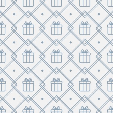 Eşkenar dörtgenlerde hediye kutuları olan geometrik, pürüzsüz desen; ambalaj kağıdı ve tebrik kartları için.