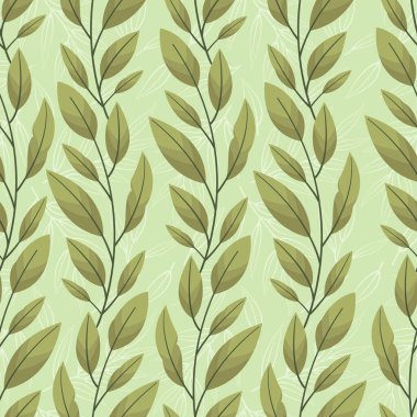 Dikey defne yaprak dalları ile vektörsüz desen; ambalaj, ambalaj kağıdı, posterler, afişler için.
