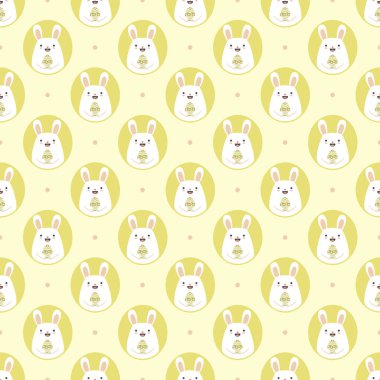 Sarı paskalya tavşanları ve yumurtaları ile vektörsüz desen; tebrik kartları, ambalaj kağıtları, davetiyeler, posterler, afişler için.