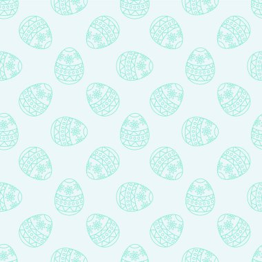 Mavi ana hatlı paskalya yumurtaları ile vektörsüz desen; tebrik kartları, ambalaj kağıtları, davetiyeler, posterler, afişler için.