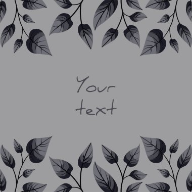 Kare yapraklı kartpostal; siyah ve gri yapraklı sınırlar; tebrik kartları, davetiyeler, posterler, afişler için dizayn. 