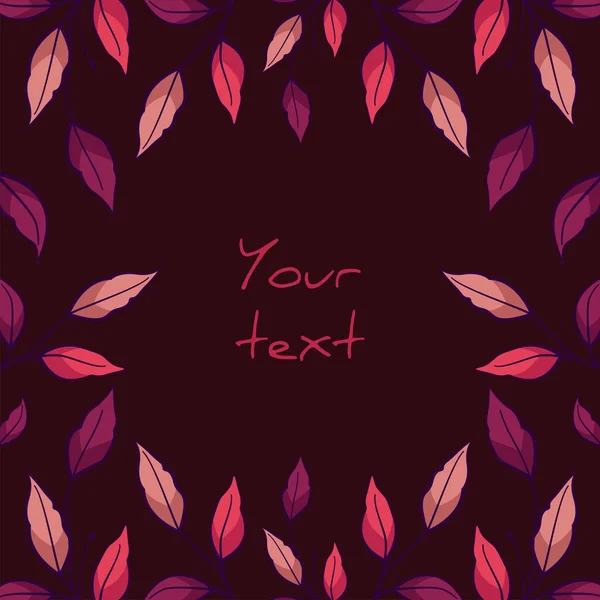 Kare yapraklı kartpostal; pembe ve mor yapraklı çerçeve; tebrik kartları, davetiyeler, posterler, afişler için tasarım. 