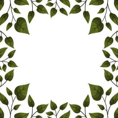 Yeşil yapraklı vektör arkaplanı; tebrik kartları, davetiyeler, ambalajlar, afişler, afişler.