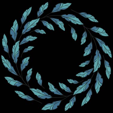 Siyah arkaplanda mavi yapraklı vektör arkaplanı; tebrik kartları, davetiyeler, posterler, afişler için.