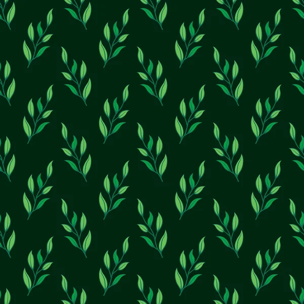 Διάνυσμα Αδιάλειπτη Μοτίβο Φυλλώματα Κλαδιά Σκούρο Πράσινο Φόντο Για Χαρτί — Διανυσματικό Αρχείο