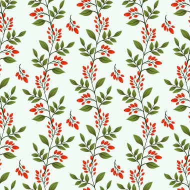 Barberry ile vektörsüz desen; dikey dallar; ambalaj kağıdı, ambalaj, tebrik kartları, posterler, afişler için.