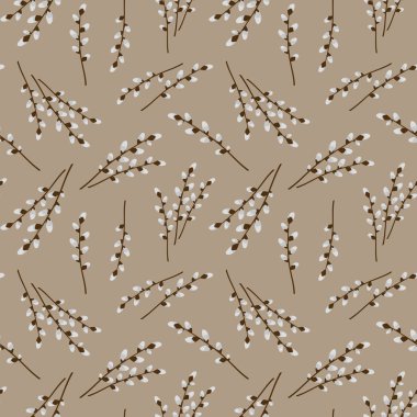 Vector seamless pattern with pussy willow branches; for wrapping paper, packaging, posters, banners.