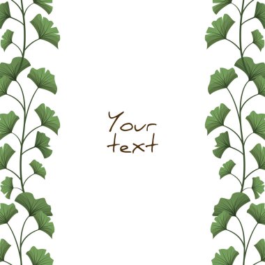 Ginkgo Biloba ile vektör arkaplan; tebrik kartları, davetiyeler, posterler, afişler için dikey çiçek dalları.