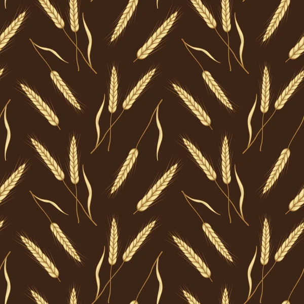 茶色の背景に小麦の耳を持つベクトルシームレスパターン 包装紙 繊維を包むための — ストックベクタ