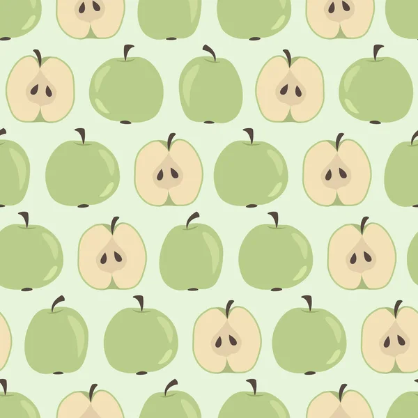 Μήλο Χωρίς Ραφή Μοτίβο Πράσινα Μήλα Και Μισά Μήλα Σπόρους — Διανυσματικό Αρχείο