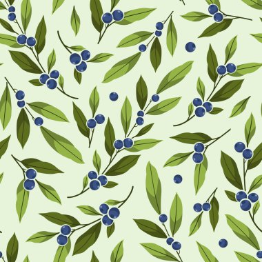 Yabanmersini pürüzsüz desen. Böğürtlenli yaprak dalları. Ambalaj kağıdı, ambalaj, kumaş, tekstil için dut tasarımı.