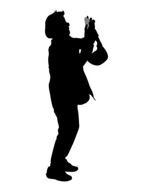 Beyaz arka plan üzerinde fotoğrafçı siluet