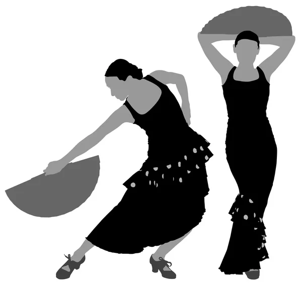 Twee silhouetten van vrouwelijke flamencodanseres — Stockvector