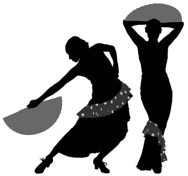 Två silhuetter av kvinnliga flamencodansare — Stock vektor