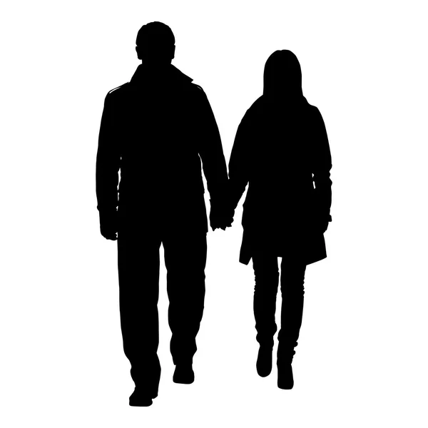 Silhouettes of romantic couple on a white background — Stock Vector