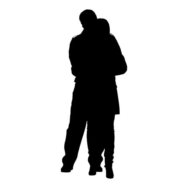 Silhouettes of romantic couple on a white background — Stock Vector