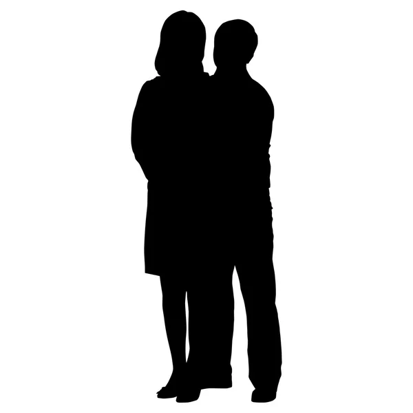 Silhouettes of romantic couple on a white background — Stock Vector