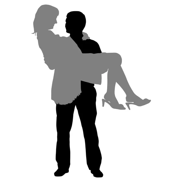 Silhouetten eines romantischen Paares auf weißem Hintergrund — Stockvektor