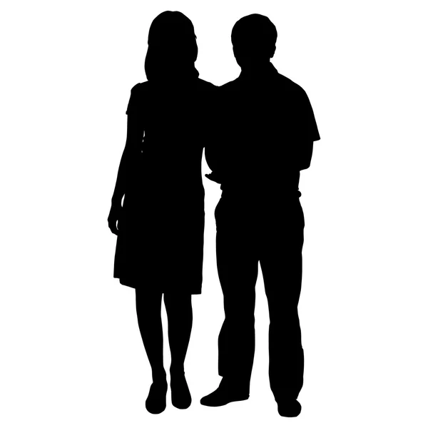 Silhouettes of romantic couple on a white background — Stock Vector