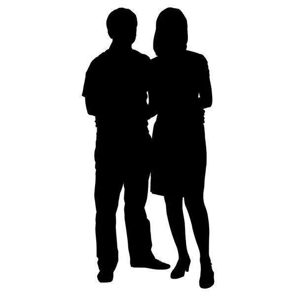 Silhouettes of romantic couple on a white background — Stock Vector