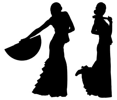 iki kadın flamenko dansçısı siluetleri siyah