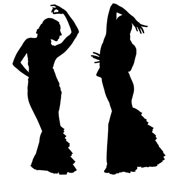 Deux silhouettes noires de danseuse de flamenco féminine — Image vectorielle