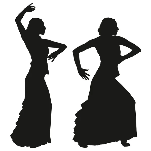 Twee zwarte silhouetten van vrouwelijke flamencodanseres — Stockvector