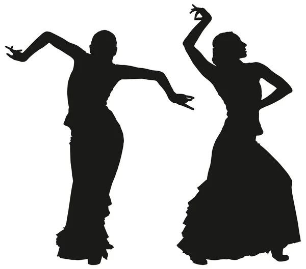 Dos siluetas negras de bailarina de flamenco — Vector de stock