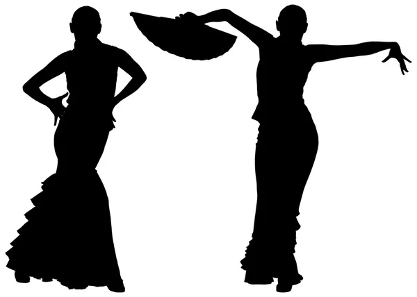 Deux silhouettes noires de danseuse de flamenco féminine — Image vectorielle