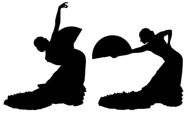 Twee zwarte silhouetten van vrouwelijke flamencodanseres — Stockvector