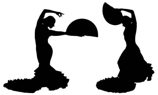 Twee zwarte silhouetten van vrouwelijke flamencodanseres — Stockvector