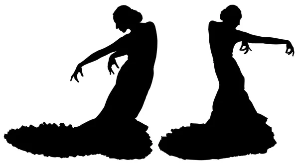 Deux silhouettes noires de danseuse de flamenco féminine — Image vectorielle